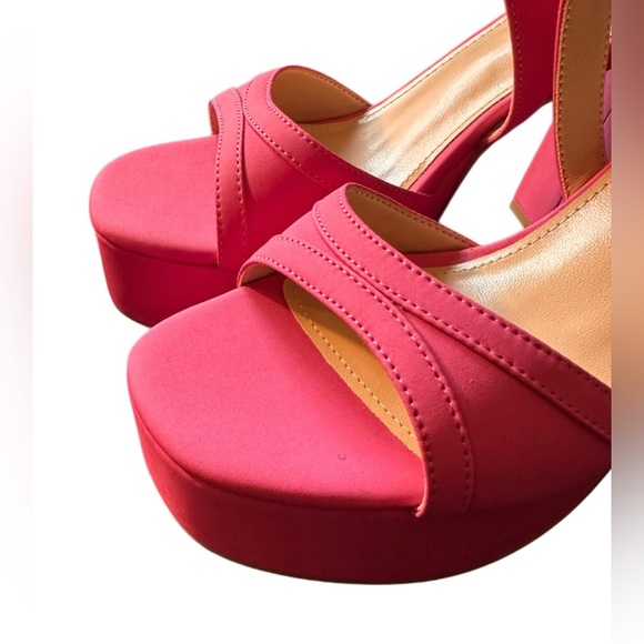 NEW Platform Chunky Heels for Women Trendy Square Toe  Sandals Pink Size 9.5 - Picture 7 of 12